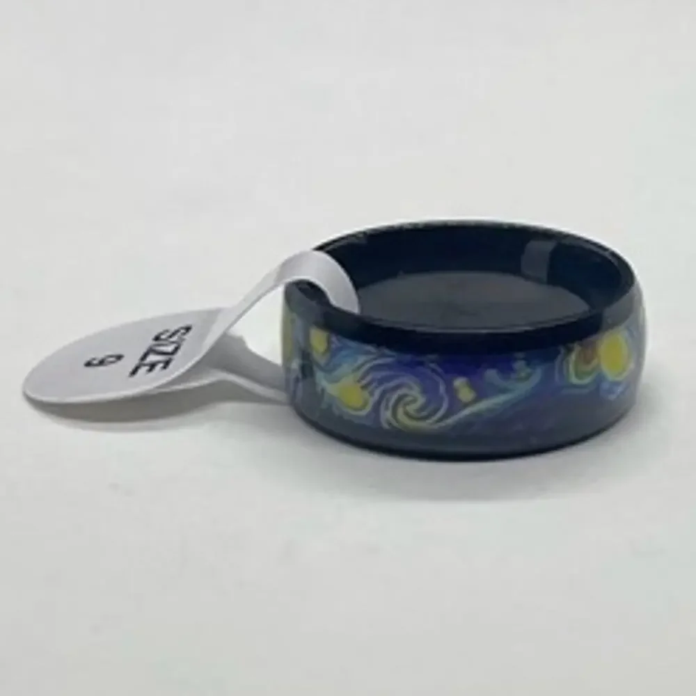Unisex Starry Night Stainless Steel Band Ring Size 9